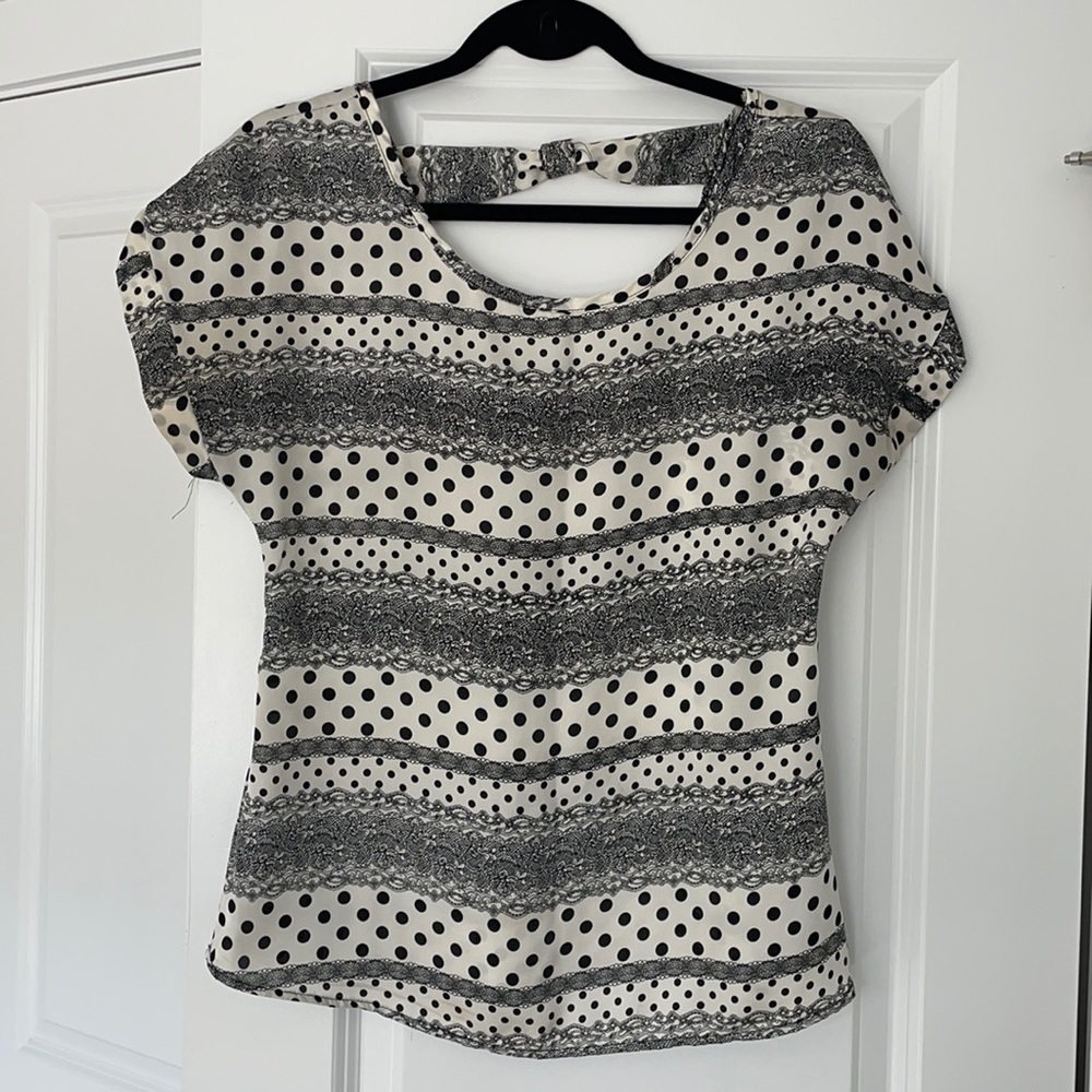 Black and white satin blue blouse